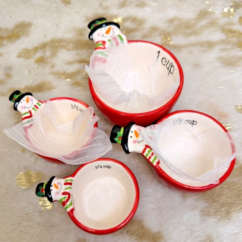 St. Nicholas‎ Round Yuletide Christmas Snowman 4-pc. Ceramic Measuring Cup Set